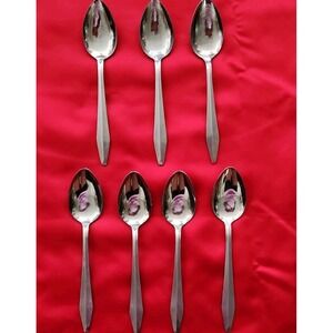 7 Teaspoons Tea Center Ridge NSCO National Stainless Sequel 6 1/8" MCM Japan Vtg